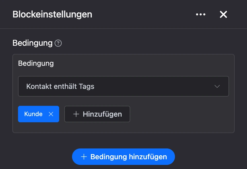 Einstellungspanel des Blocks „Bedingung“