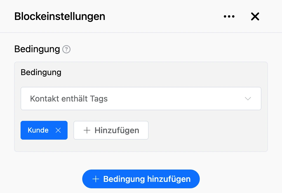 Einstellungspanel des Blocks „Bedingung“