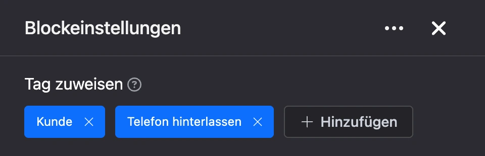 Einstellungspanel des Blocks „Tag zuweisen“