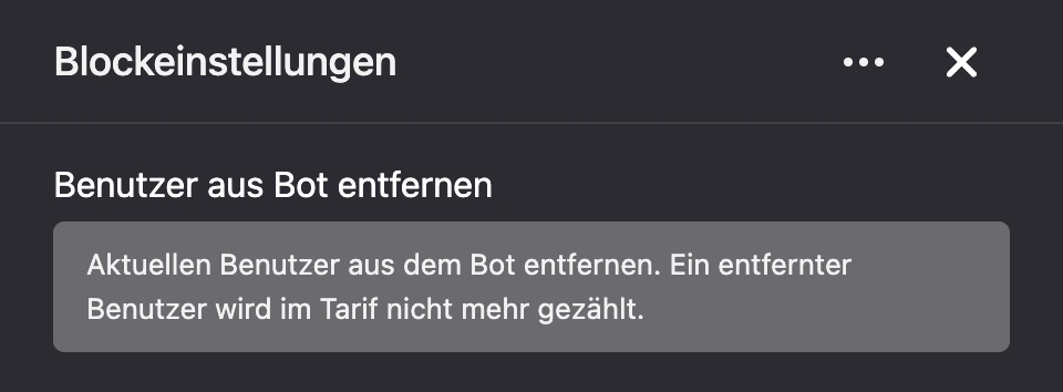 Einstellungspanel des Blocks „Benutzer aus Bot entfernen“