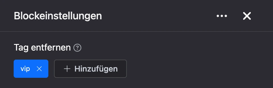 Einstellungspanel des Blocks „Tag entfernen“