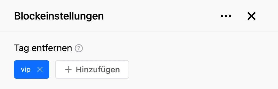 Einstellungspanel des Blocks „Tag entfernen“