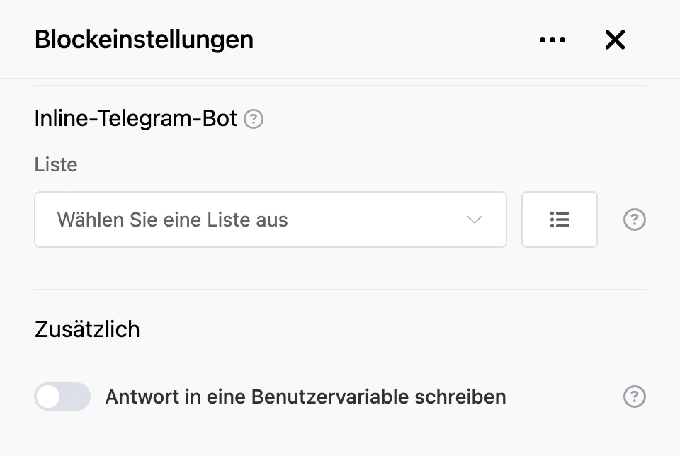 Einstellungspanel des Blocks „Inline-Telegram-Bot“