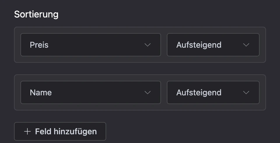 Sortierung: nach Preis, dann nach Name, aufsteigend