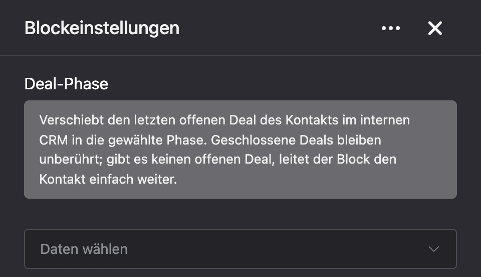 Einstellungspanel des Blocks „Deal-Phase“
