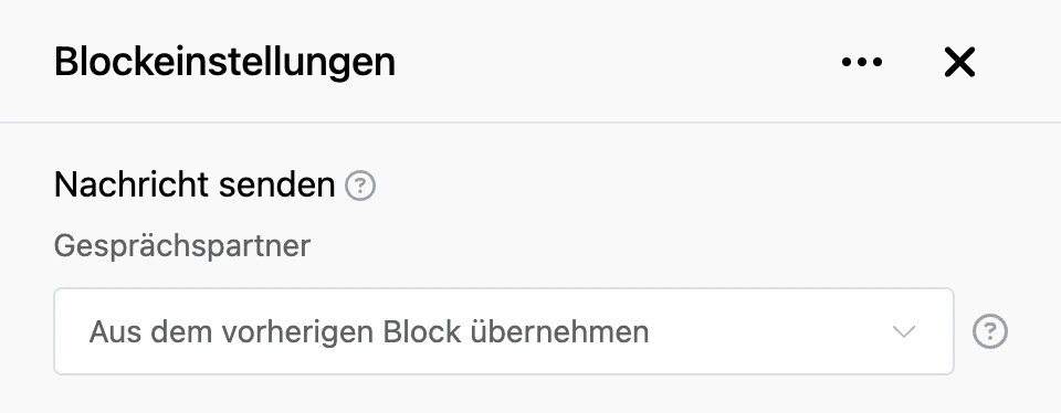 Einstellungspanel des Blocks „Nachricht senden“