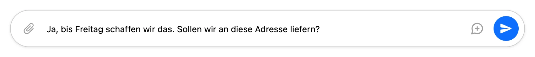 Feld „Nachricht senden“ mit eingegebener Antwort