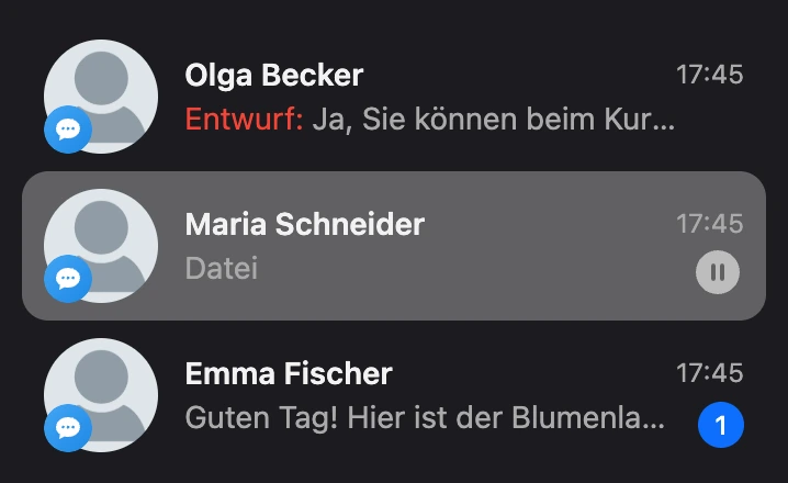 Vermerk „Entwurf“ in der Zeile eines Dialogs mit nicht gesendetem Text