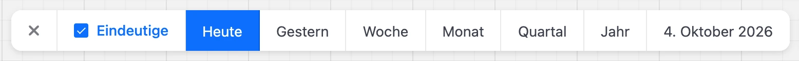 Zeitraumleiste: „Eindeutige“, vordefinierte Zeiträume und Datumsauswahl