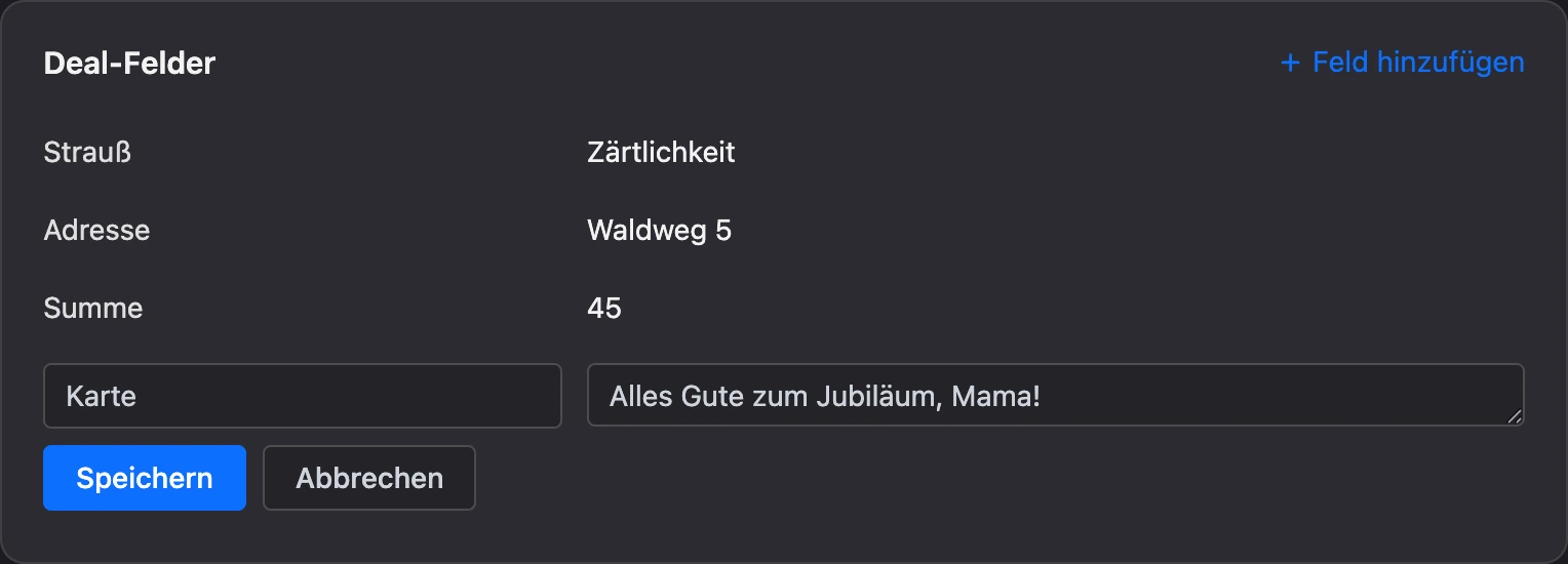 Neues Deal-Feld: Name und Wert