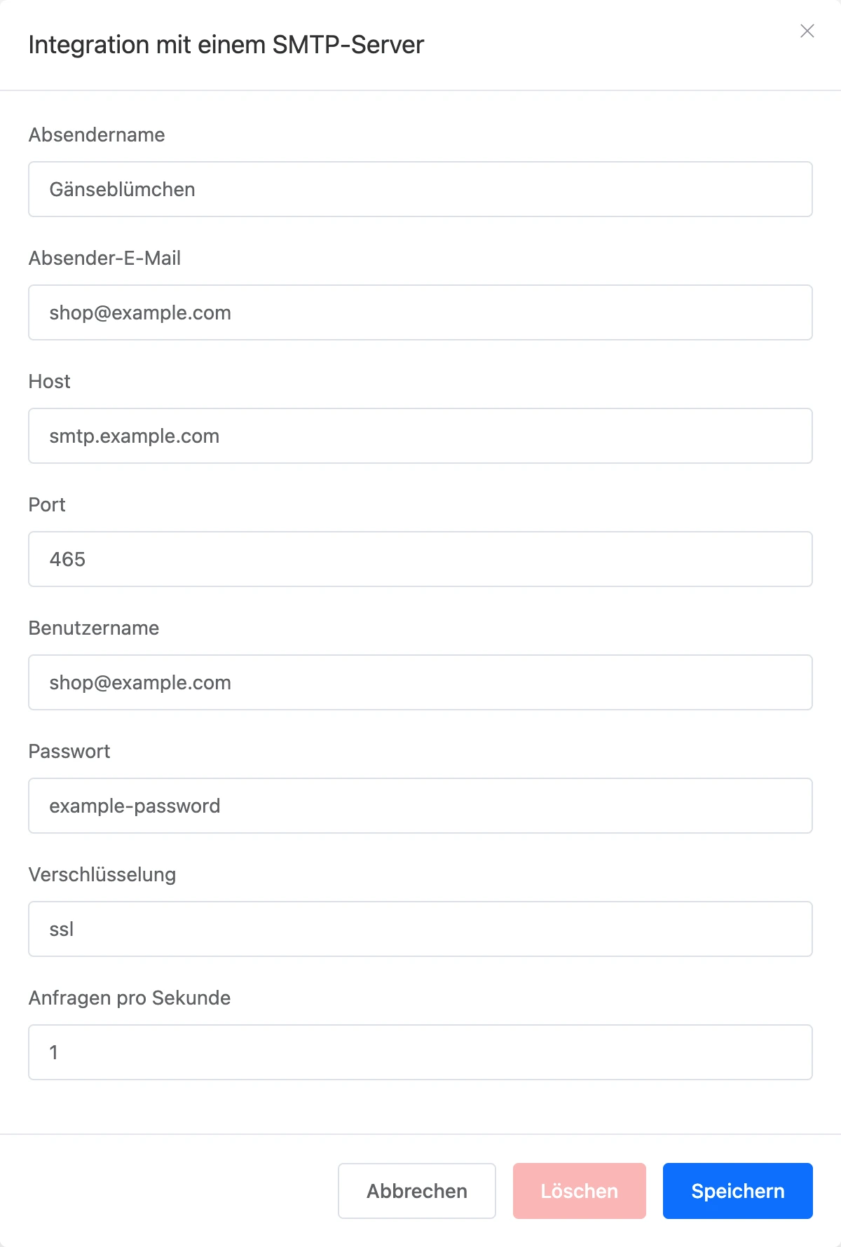 Fenster der SMTP-Server-Integration