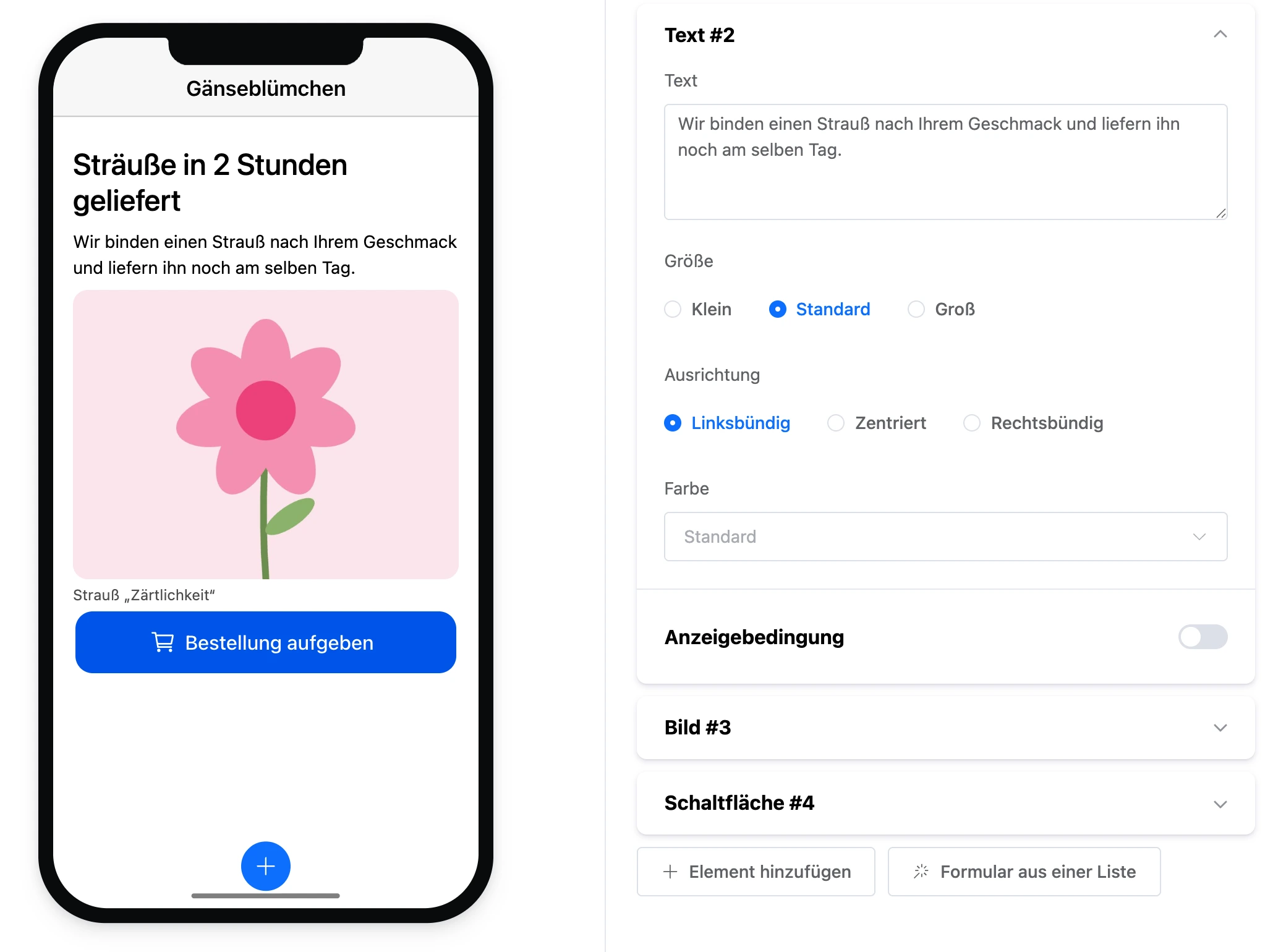 Element „Text“: Absatz auf dem Bildschirm und seine Einstellungen
