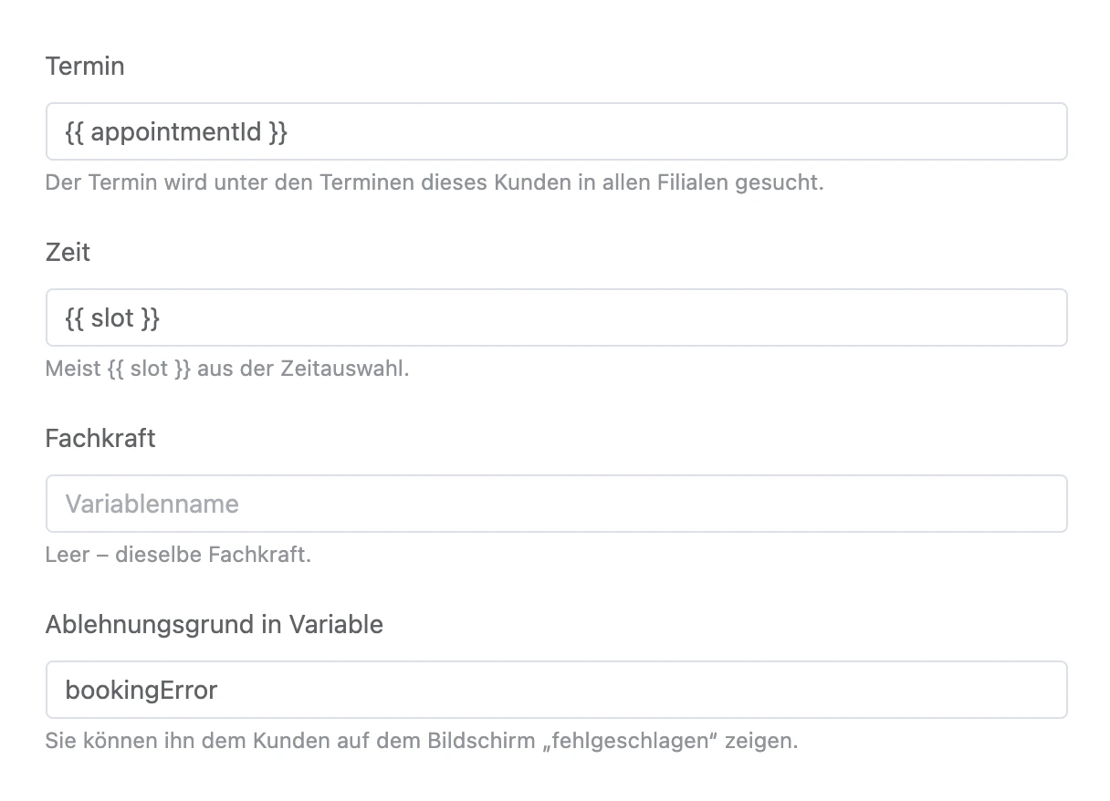 Block „Termin verschieben“: Termin, Zeit und Fachkraft