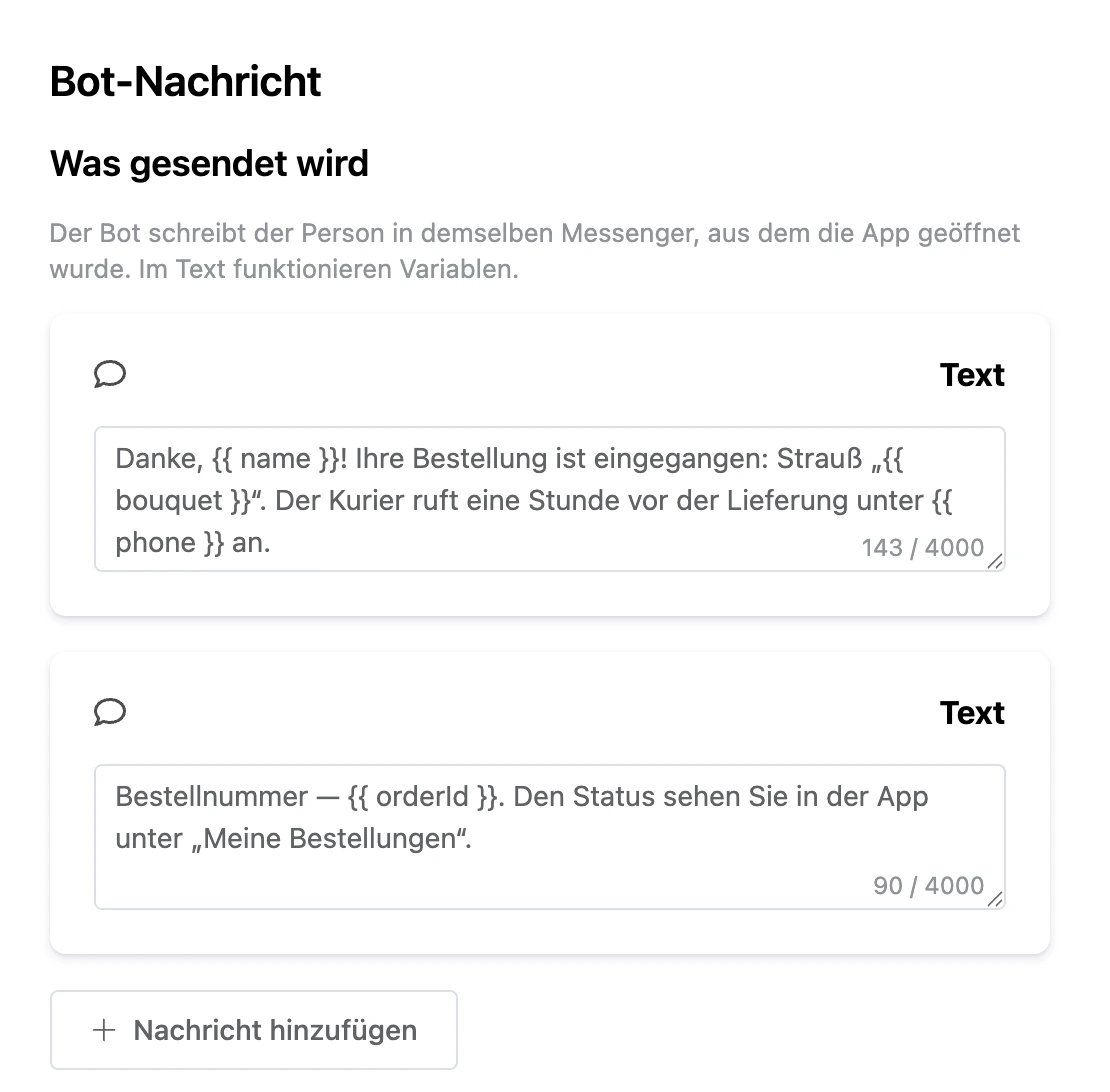 Block „Bot-Nachricht“: Kette aus zwei Nachrichten