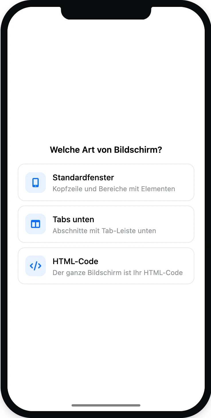 Leerer Bildschirm: Auswahl der Bildschirmart