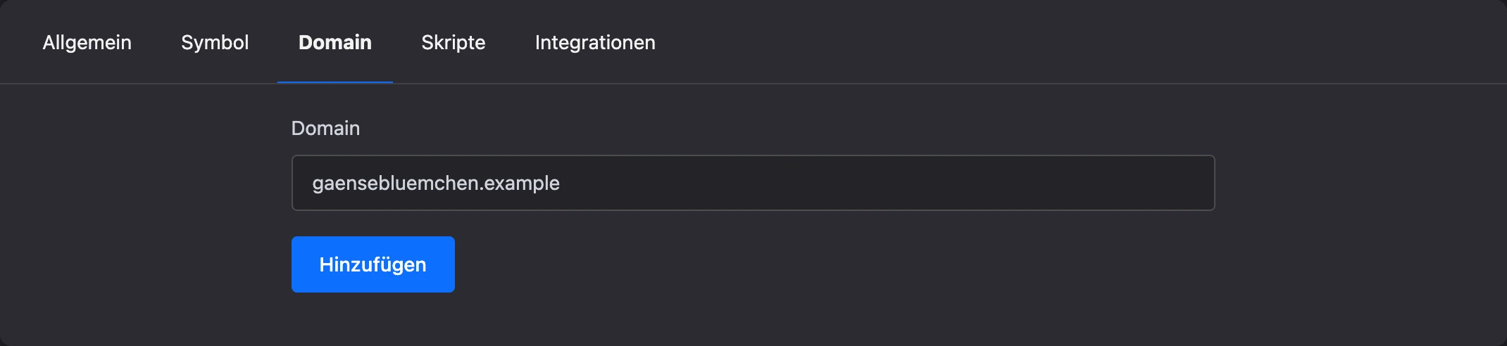 Reiter „Domain“ mit eingegebener Domain