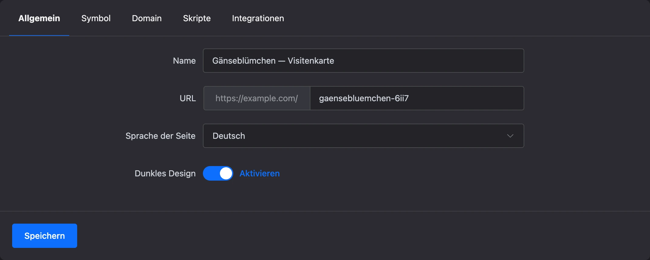 Reiter „Allgemein“ der Landingpage-Einstellungen