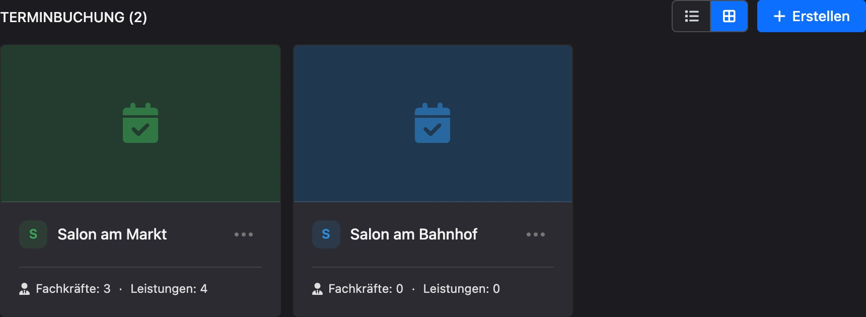 Liste der Filialen als Karten