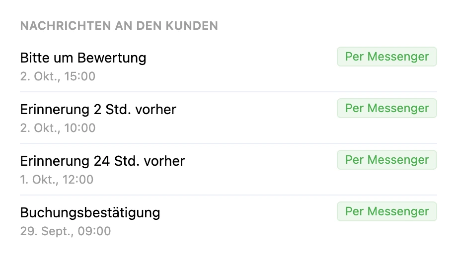 Block „Nachrichten an den Kunden“ in der Terminkarte