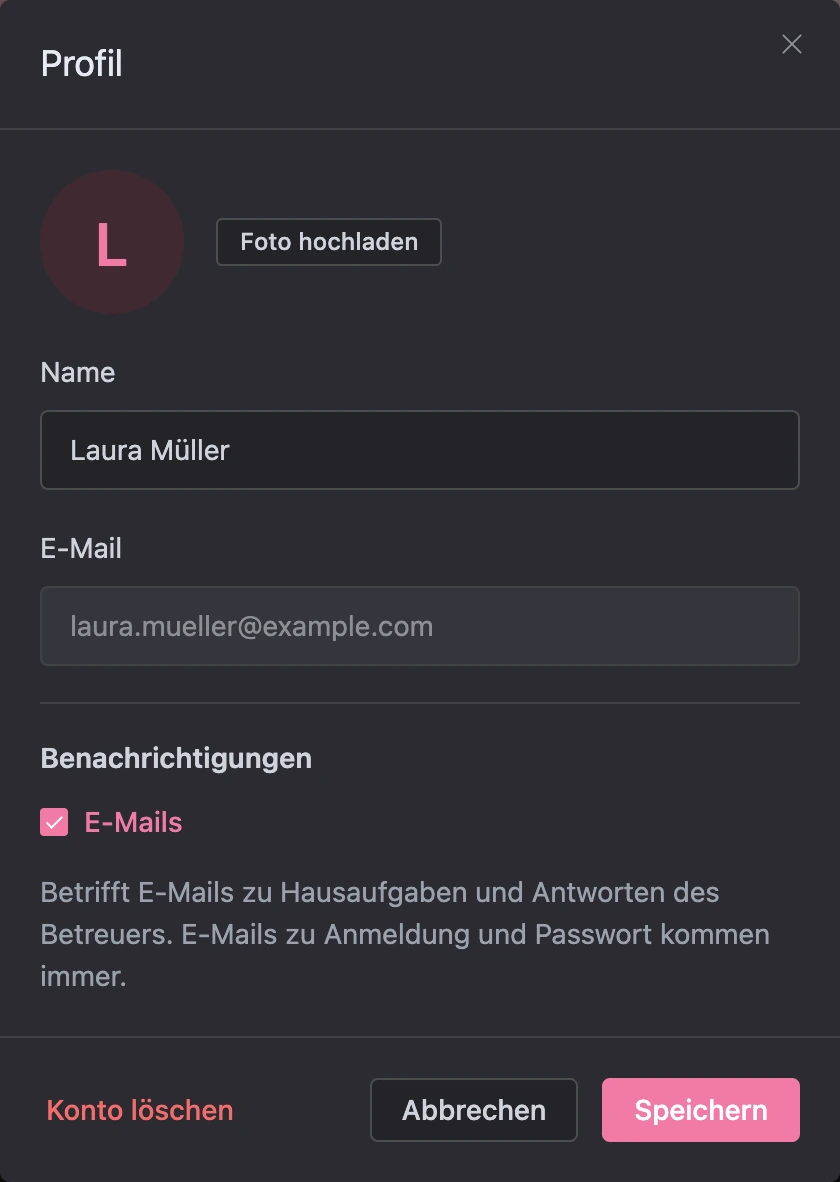 Profilfenster des Teilnehmers
