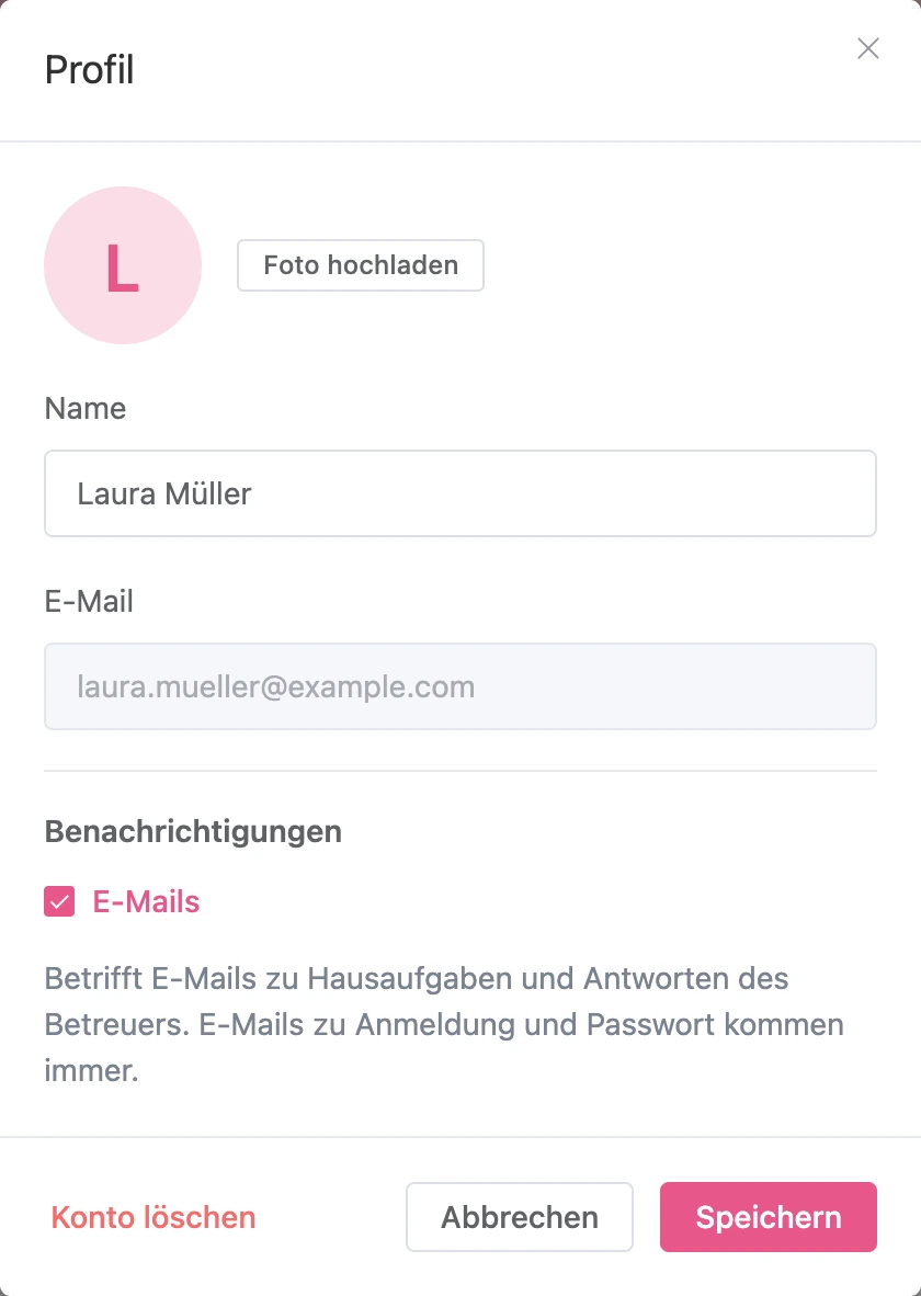 Profilfenster des Teilnehmers