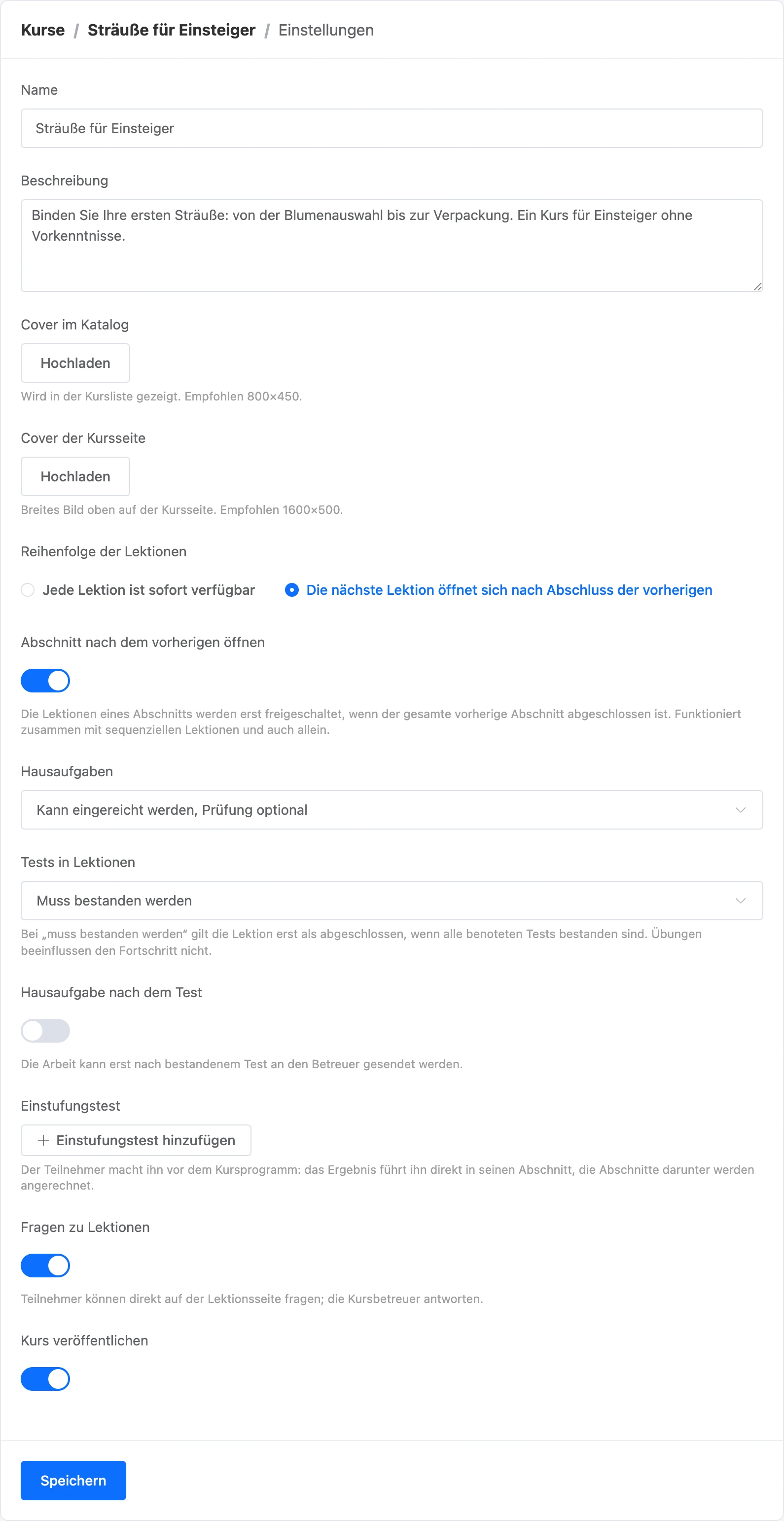 Kurseinstellungen