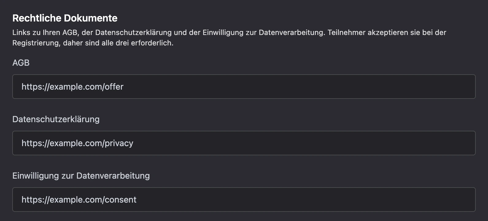 Abschnitt „Rechtliche Dokumente“