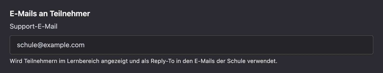 Feld „Support-E-Mail“