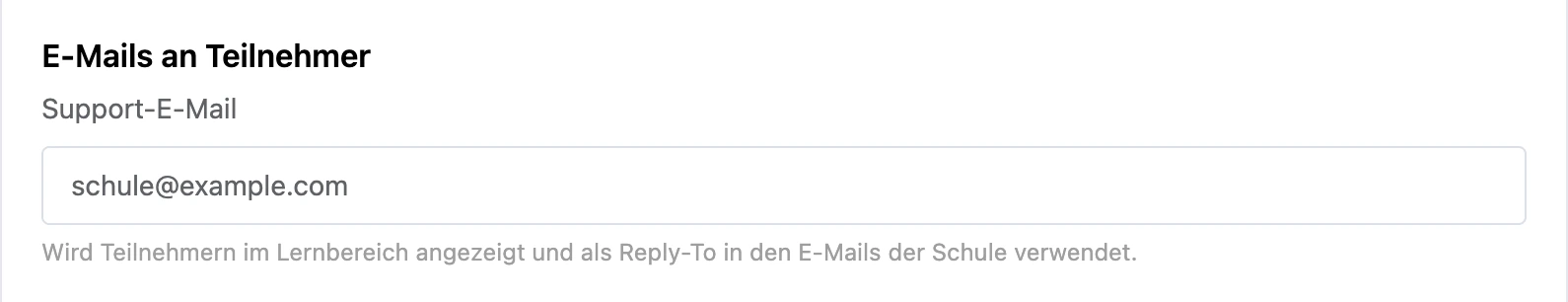 Feld „Support-E-Mail“