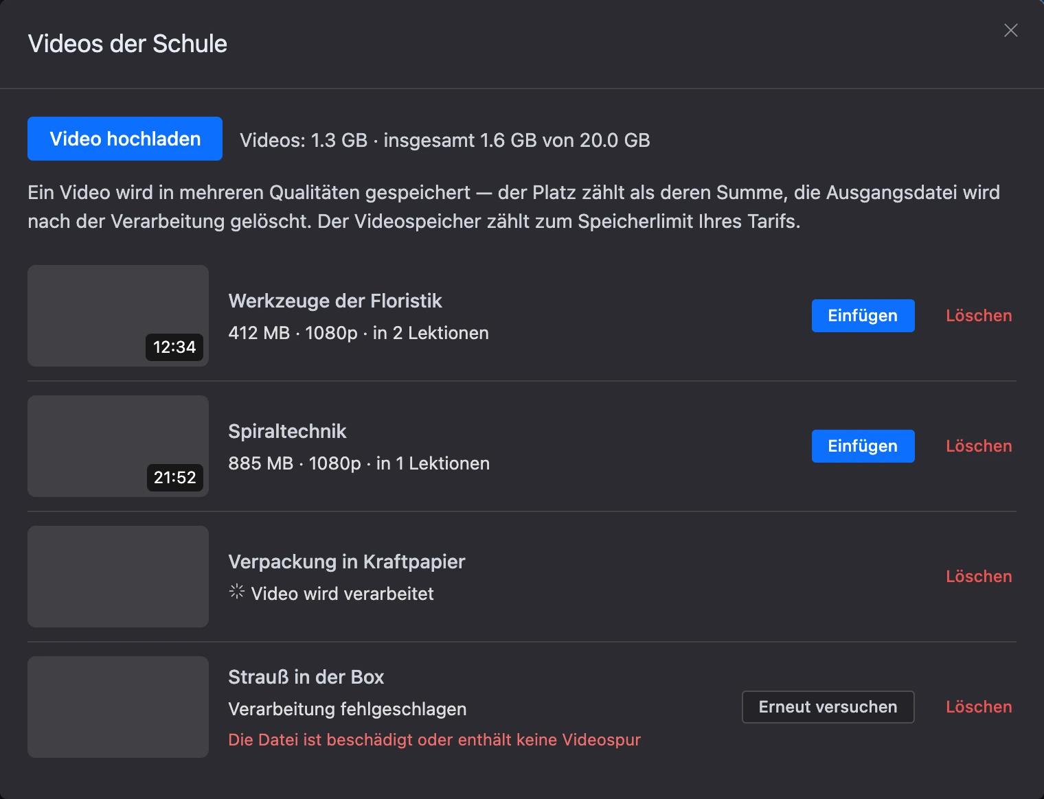 Dialog „Videos der Schule“