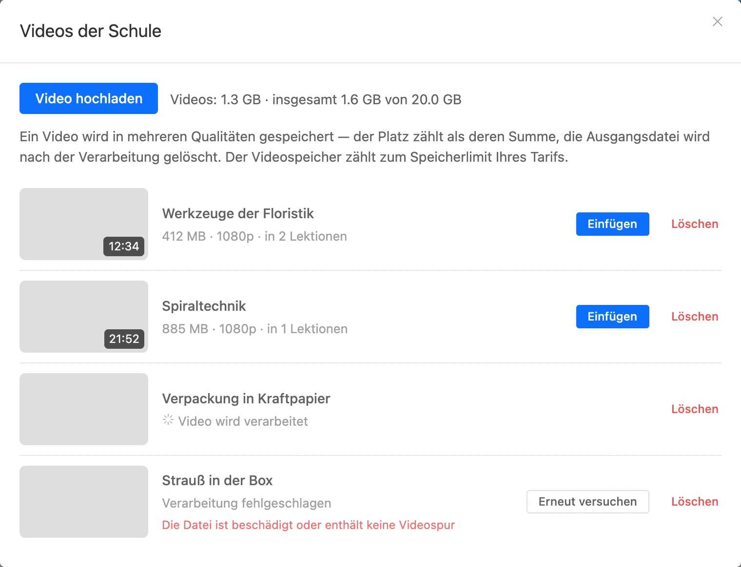 Dialog „Videos der Schule“