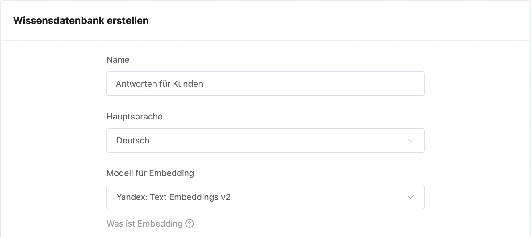 Formular zum Erstellen einer Wissensdatenbank