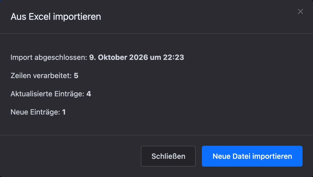 Bericht über einen abgeschlossenen Import