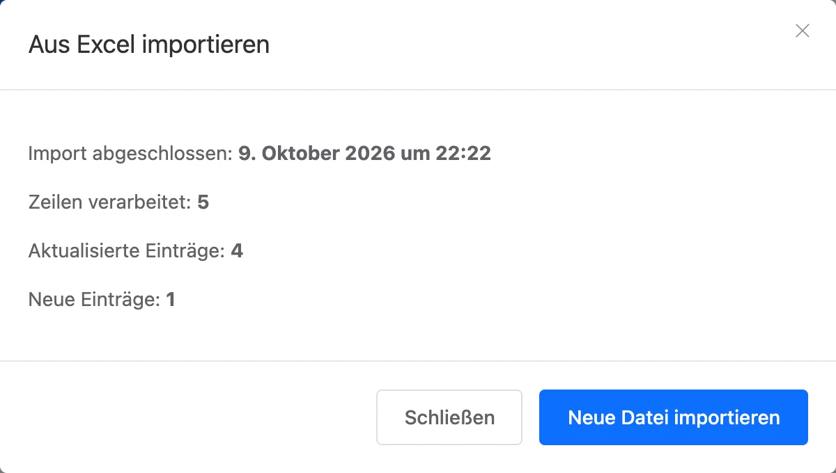 Bericht über einen abgeschlossenen Import