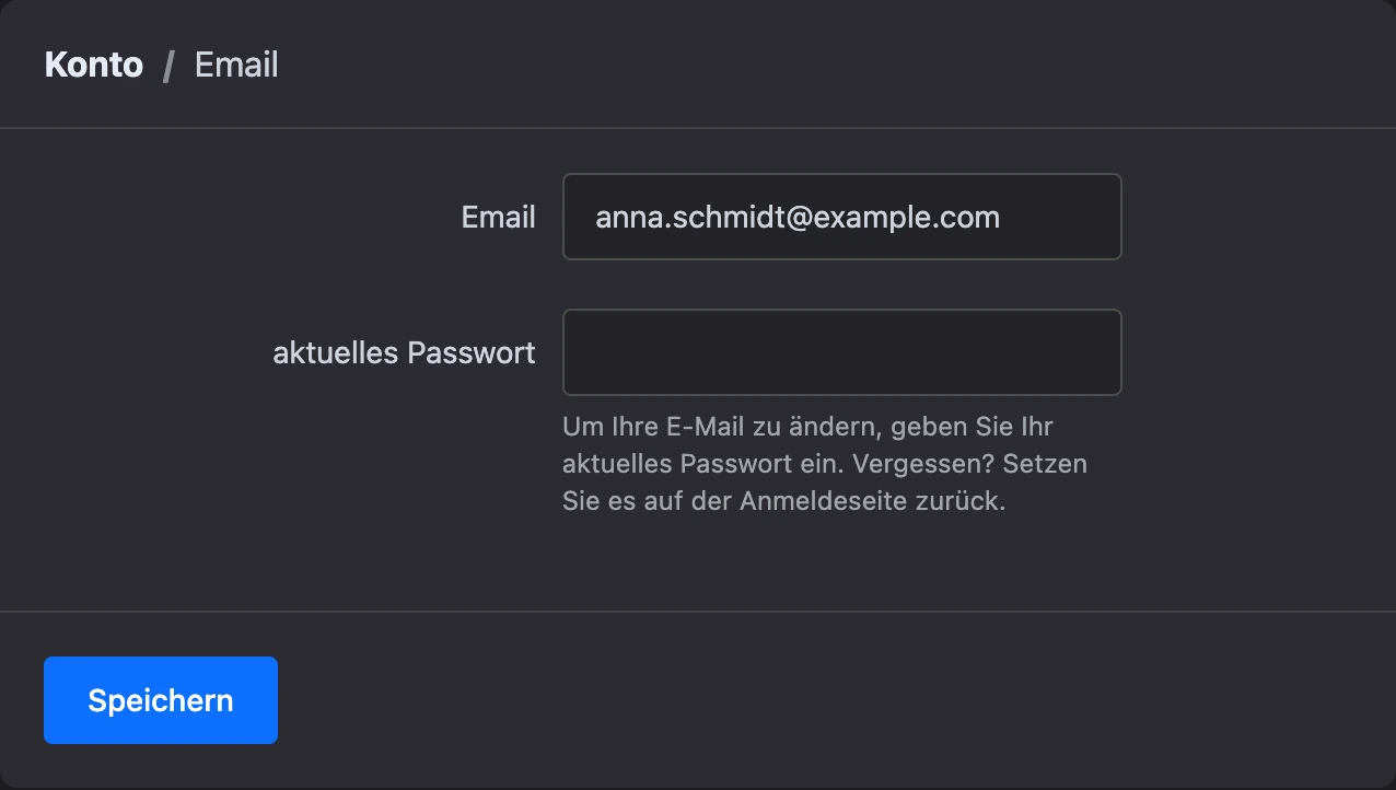 Formular zum Ändern der E-Mail