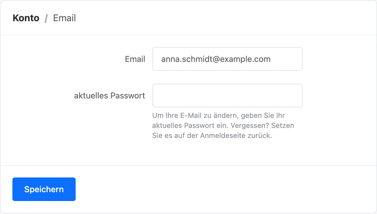 Formular zum Ändern der E-Mail
