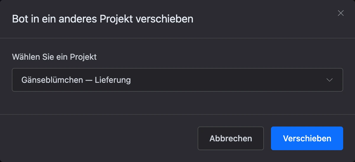 Dialog zum Verschieben in ein anderes Projekt
