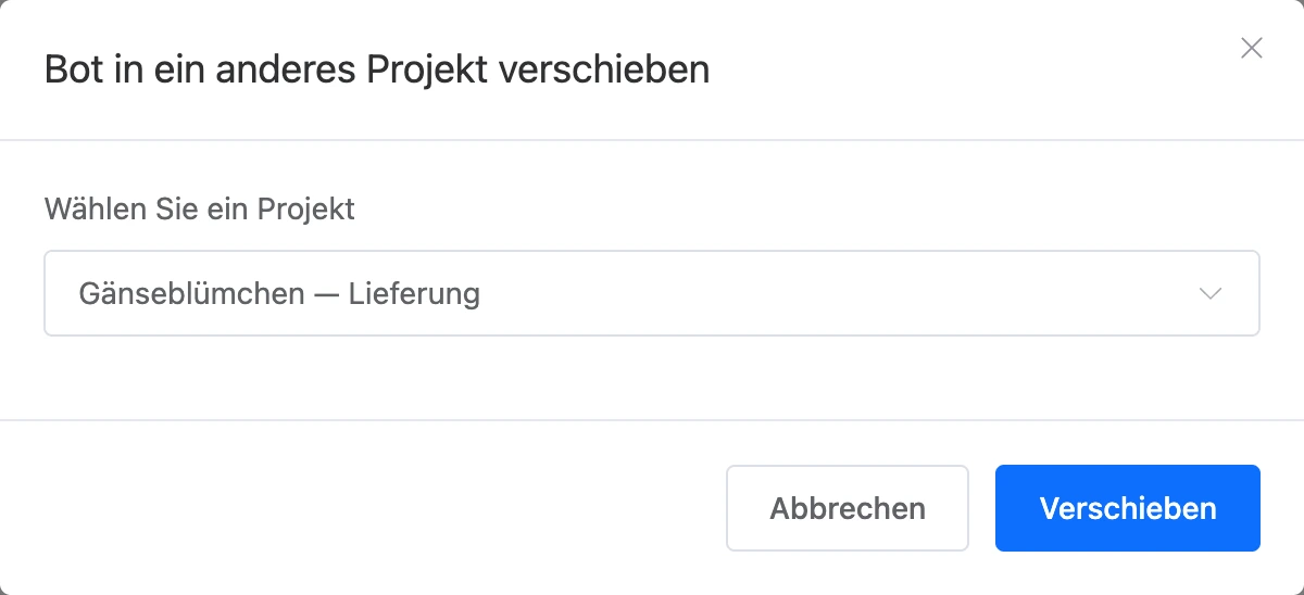 Dialog zum Verschieben in ein anderes Projekt