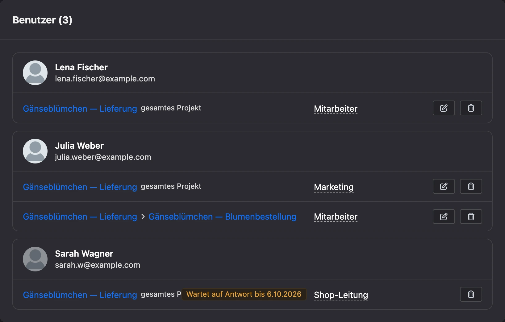 Tab „Benutzer“: Mitarbeiter und ihre Zugriffe
