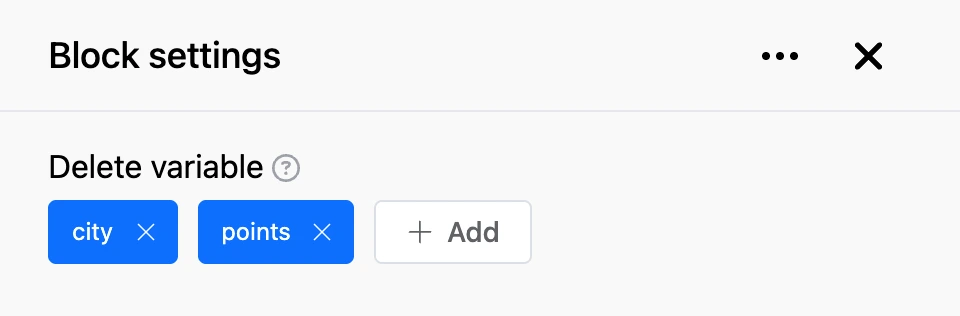 Settings panel of the "Delete variable" block