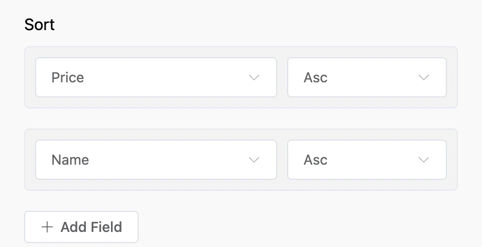 Sorting: by price, then by name, ascending
