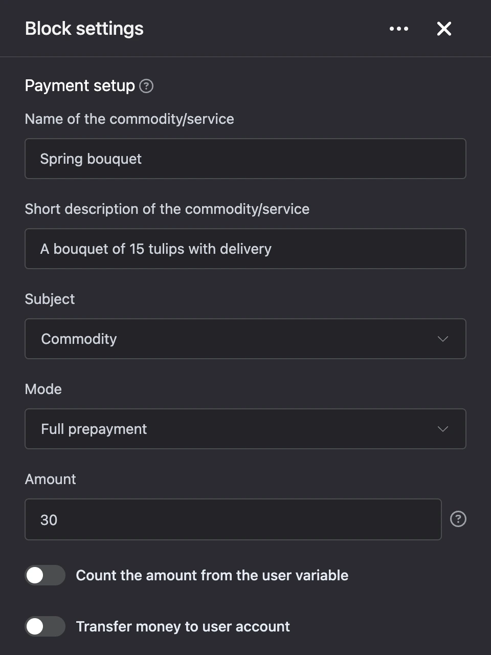 Settings panel of the "YooKassa" block