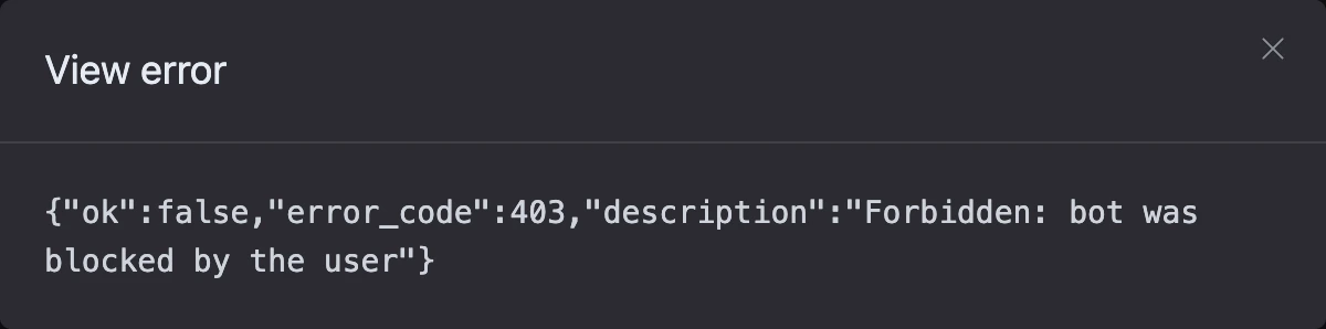 The "View error" window: the response of the messenger that rejected the message