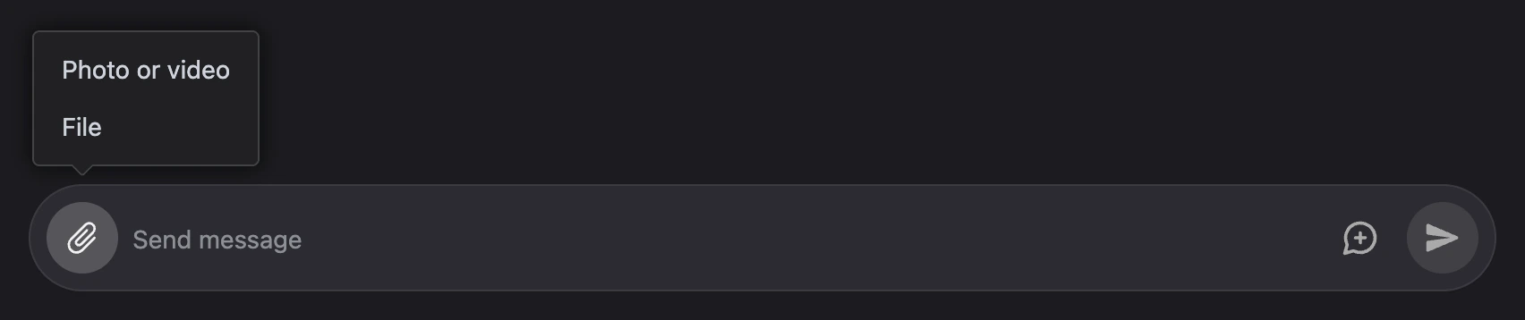 The paperclip menu: "Photo or video" and "File"