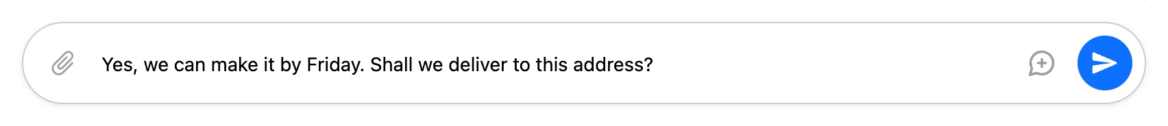 The "Send message" field with a reply typed in