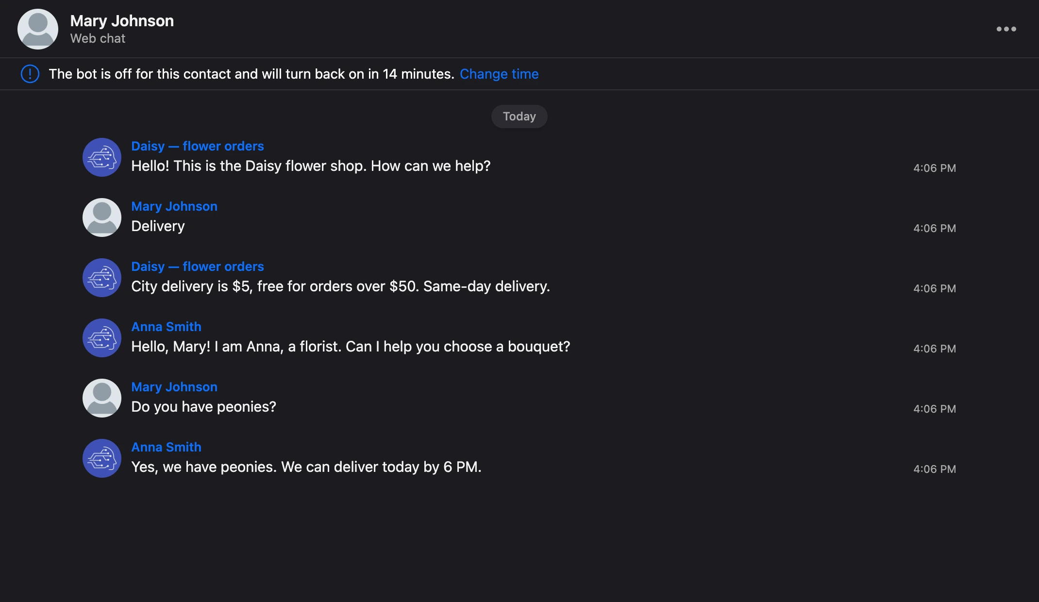 Conversation as a list: each message shows the author's avatar and name