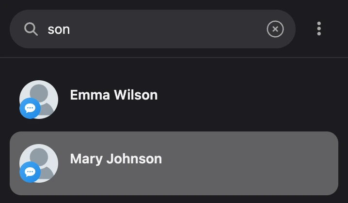 Search by part of a name: the contacts found are listed under the field