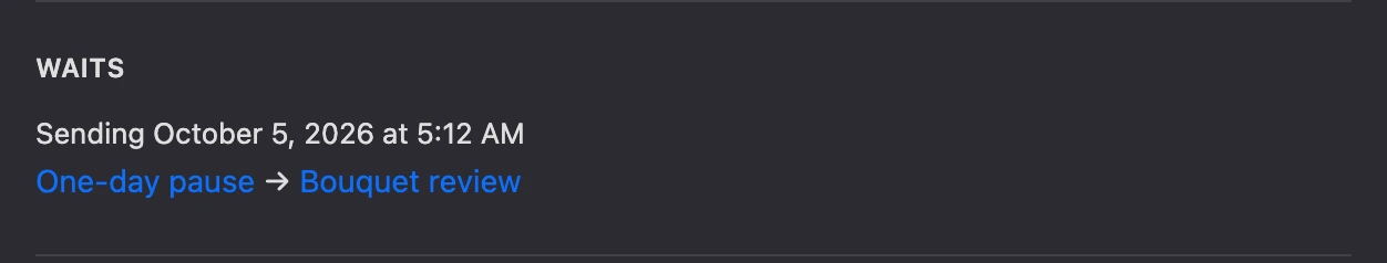The "Waits" section: sending time and the blocks the wait goes from and to