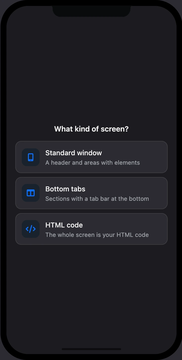 Empty screen: choosing the screen type