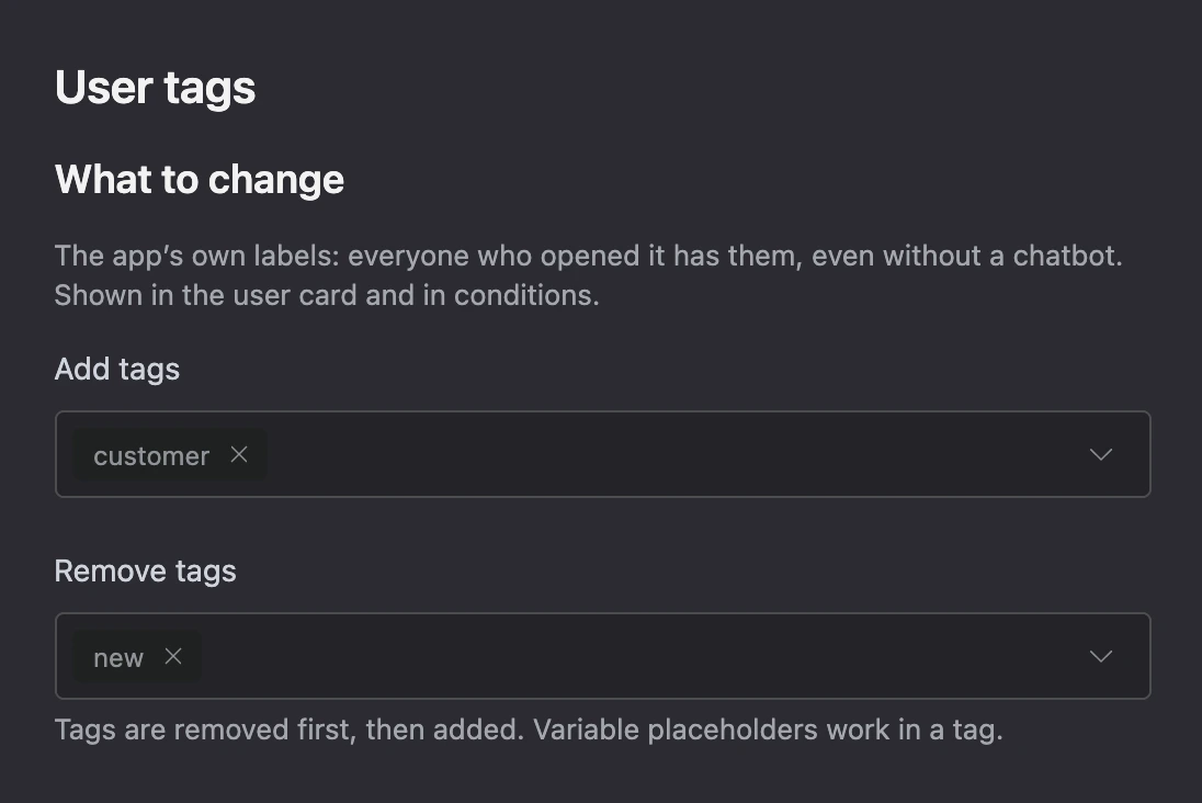User tags block